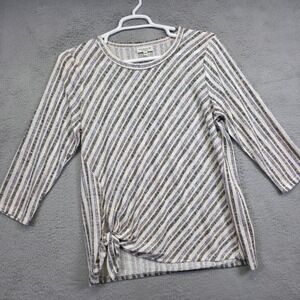 Studio B Bobeau Top Womens XL Gray Striped Tie Hem Draped Open‎ Knit Slouchy